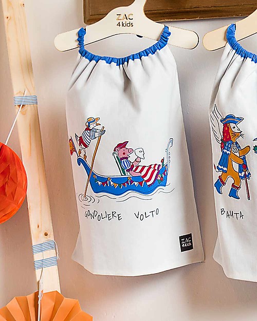 Zac 4 Kids Bavaglino con Elastico - Collezione Venezia, Cobalto/Gondoliere e Volto - 100% Cotone (Perfetto per l'Asilo) Bavagli con Elastico