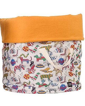Zac 4 Kids Sacco Portagiochi Collezione Palio, Jungle con Interno Ocra, Made in Italy - 100% Cotone Contenitori Porta Giochi_