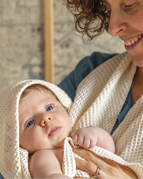 Zac 4 Kids Telo con Cappuccio Abbraccio - Bianco Naturale - 100% cotone - Per un bagnetto senza schizzi! Accappatoi e Asciugamani