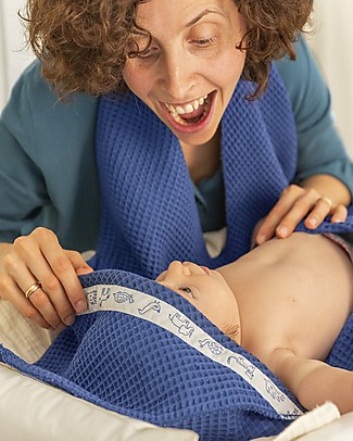 Zac 4 Kids Telo con Cappuccio Abbraccio - Blu Navy - 100% cotone - Per un bagnetto senza schizzi! Accappatoi e Asciugamani