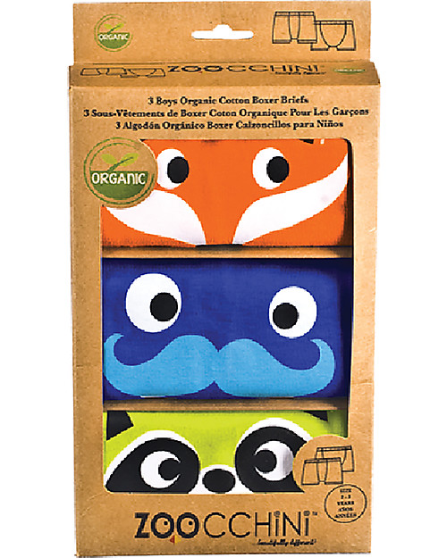 Zoocchini Boxer Bimbo Amici Animali - Pacco da 3, 100% cotone bio Slip