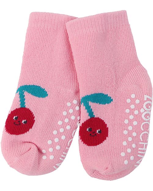 Zoocchini Calzini Antiscivolo Grip+Easy Ciliegie - Pacco da 3 - 0-24 mesi Calzini Antiscivolo