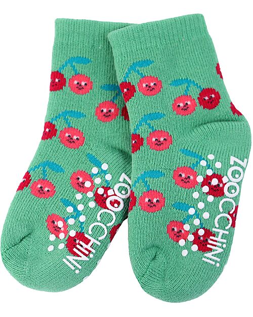 Zoocchini Calzini Antiscivolo Grip+Easy Ciliegie - Pacco da 3 - 0-24 mesi Calzini Antiscivolo