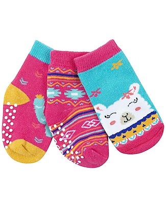 Zoocchini Calzini Antiscivolo Grip+Easy Laney il Lama, Pacco da 3 - 0-24 mesi Calzini