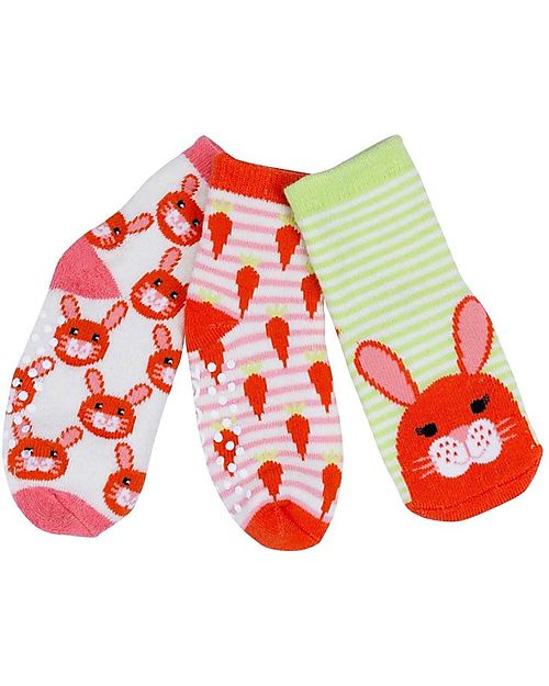 Zoocchini Calzini Antiscivolo Grip+Easy, Pacco da 3 - Bella la Coniglietta Calzini Antiscivolo