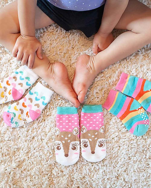 Zoocchini Calzini Antiscivolo Grip+Easy, Pacco da 3 - Fiona il Cerbiatto Calzini Antiscivolo
