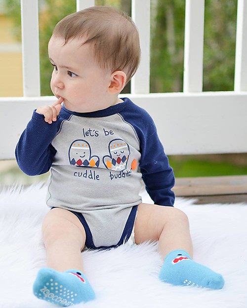 Zoocchini Calzini Antiscivolo Grip+Easy, Pacco da 3 - Sherman lo Squalo Calzini Antiscivolo