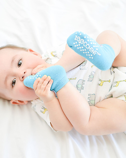 Zoocchini Calzini Antiscivolo Grip+Easy, Pacco da 3 - Sherman lo Squalo Calzini Antiscivolo