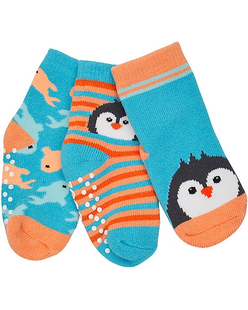 Zoocchini Calzini Antiscivolo Grip+Easy Parker il Pinguino - Pacco da 3 - 0-24 mesi Calzini Antiscivolo