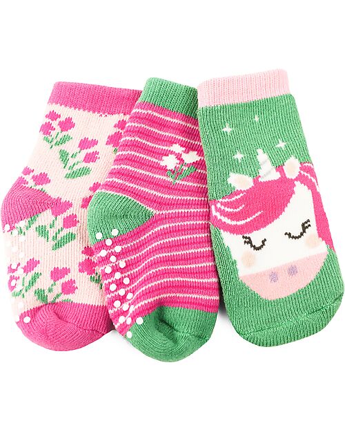 Zoocchini Calzini Antiscivolo Grip+Easy Unity l'Unicorno - Pacco da 3 - 0-24 mesi Calzini Antiscivolo