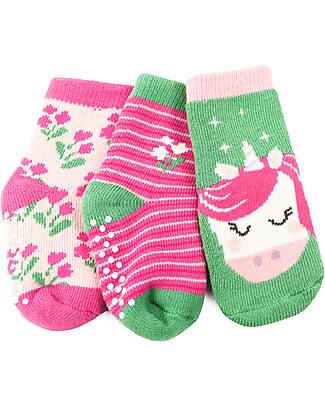Zoocchini Calzini Antiscivolo Grip+Easy Unity l'Unicorno - Pacco da 3 - 0-24 mesi Calzini Antiscivolo