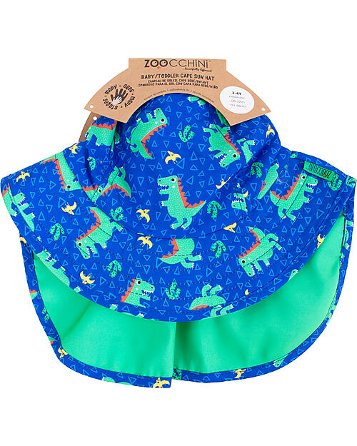 Zoocchini Cappellino Estivo con Falda Lunga Protettiva - UPF 50+ - Devin il Dinosauro Cappelli Estivi
