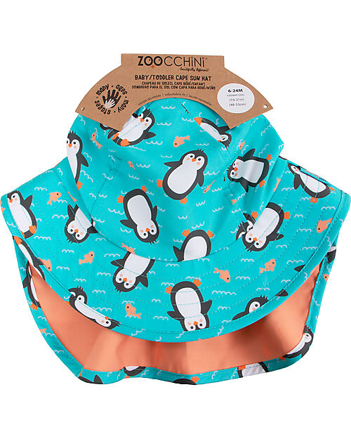 Zoocchini Cappellino Estivo con Falda Lunga Protettiva - UPF 50+ - Parker il Pinguino Cappelli Estivi