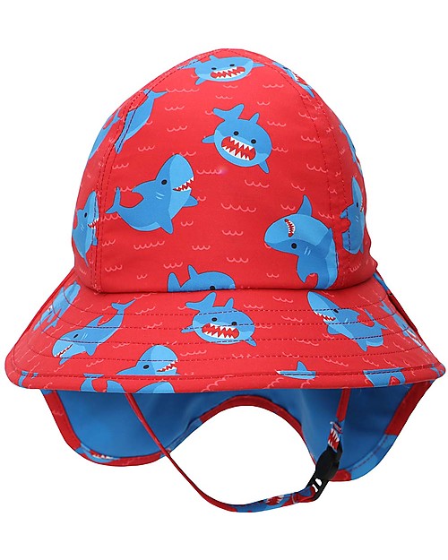 Zoocchini Cappellino Estivo con Falda Lunga Protettiva - UPF 50+ - Squalo Cappelli Estivi