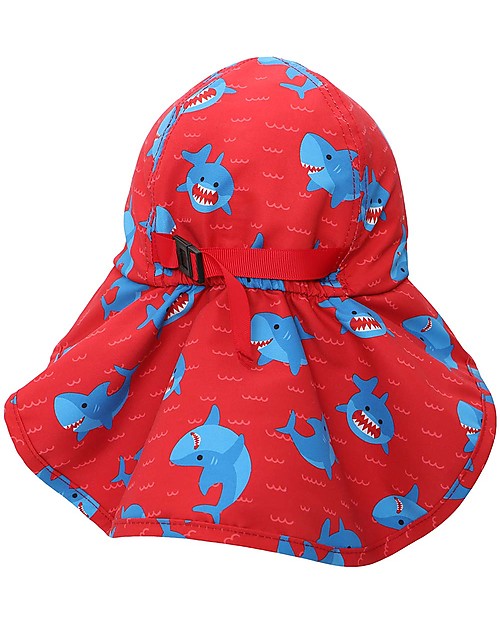 Zoocchini Cappellino Estivo con Falda Lunga Protettiva - UPF 50+ - Squalo Cappelli Estivi