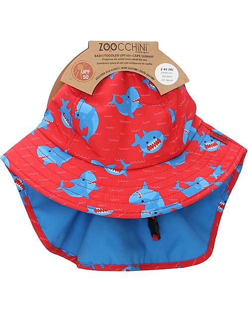 Zoocchini Cappellino Estivo con Falda Lunga Protettiva - UPF 50+ - Squalo Cappelli Estivi