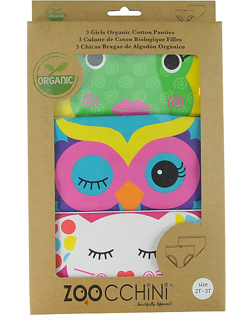 Zoocchini Mutandine Bimba, Amici Animali Calypso - Pacco da 3, 100% cotone bio Slip
