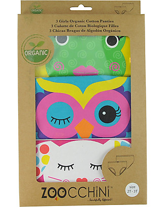 Zoocchini Mutandine Bimba, Amici Animali Calypso - Pacco da 3, 100% cotone bio Slip