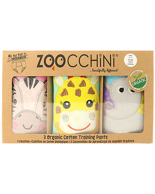 Zoocchini Mutandine Imbottite da Apprendimento - Amici dello Zoo - Bimba - Pacco da 3 - 100% Cotone organico Slip