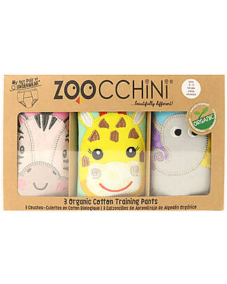 Zoocchini Mutandine Imbottite da Apprendimento - Amici dello Zoo - Bimba - Pacco da 3 - 100% Cotone organico Slip