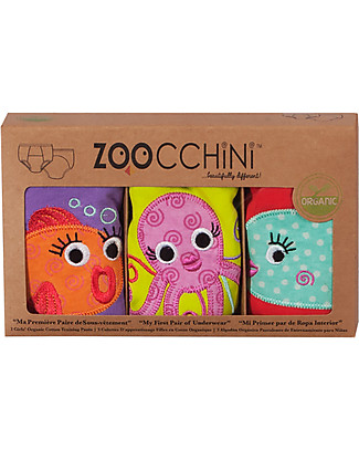 Zoocchini Mutandine Imbottite da Apprendimento Bimba, Amici dell'Oceano - Pacco da 3 - 100% cotone bio Mutandine da Apprendimento