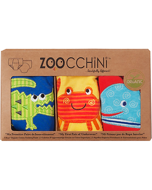 Zoocchini Mutandine Imbottite da Apprendimento Bimbo, Amici dell'Oceano - Pacco da 3 - 100% cotone bio Slip