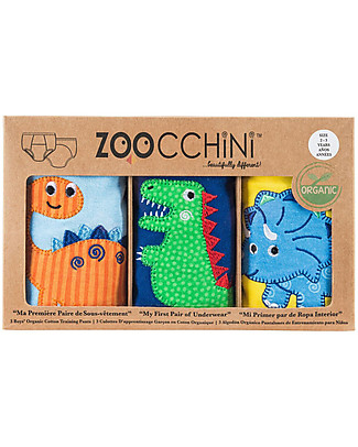 Zoocchini Mutandine Imbottite da Apprendimento Dinosauri, Bimbo - Pacco da 3 - 100% cotone bio Mutandine da Apprendimento