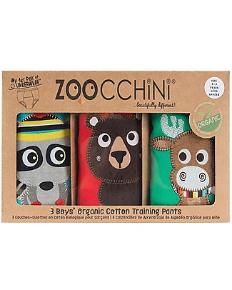 Zoocchini Mutandine Imbottite da Apprendimento Foresta, Bimbo - Pacco da 3 - 100% cotone bio Mutandine da Apprendimento