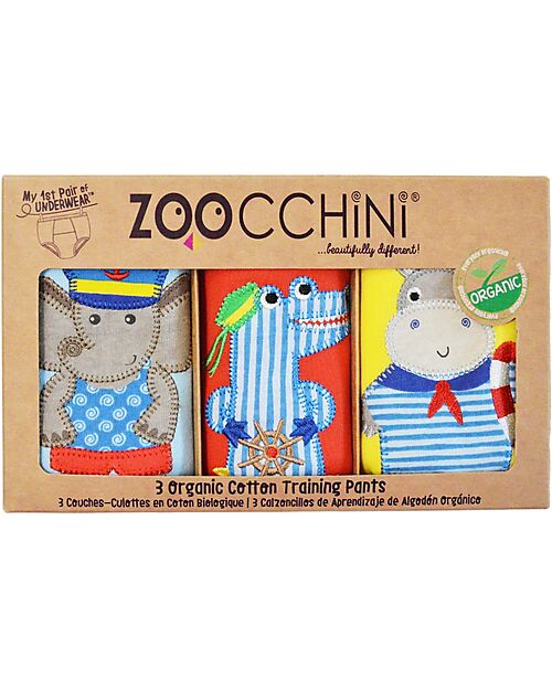 Zoocchini Mutandine Imbottite da Apprendimento - Maritime Mates - Bimbo - Pacco da 3 - 100% Cotone Bio Slip