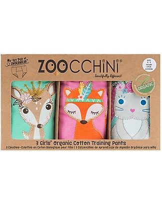 Zoocchini Mutandine Imbottite da Apprendimento Principesse del Bosco, Bimba - Pacco da 3 - 100% cotone bio Mutandine da Apprendimento