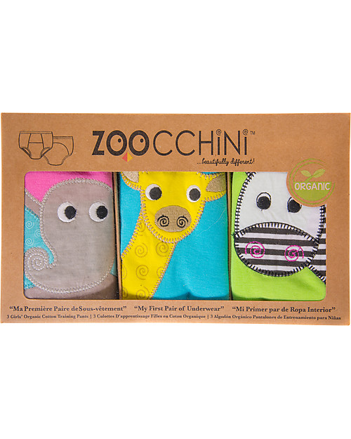 Zoocchini Mutandine Imbottite da Apprendimento Safari Bimba - Pacco da 3 - 100% cotone bio Slip