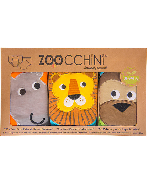 Zoocchini Mutandine Imbottite da Apprendimento Safari, Bimbo - Pacco da 3 - 100% cotone bio Slip