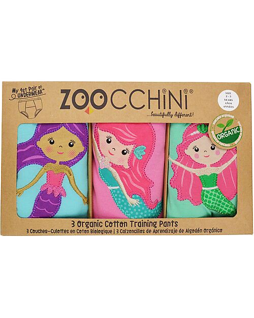 Zoocchini Mutandine Imbottite da Apprendimento Sirene, Bimba - Pacco da 3 - 100% cotone bio Slip