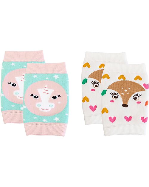 Zoocchini Pacco da 2 Ginocchiere Antiscivolo per Gattonare - Allie l'Unicorno e Fiona la Cerbiatta - Cotone Calzini Antiscivolo