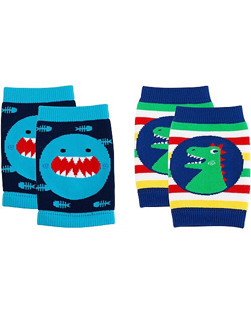 Zoocchini Pacco da 2 Ginocchiere Antiscivolo per Gattonare - Sherman lo Squalo e Devin il Dinosauro - Cotone Calzini Antiscivolo