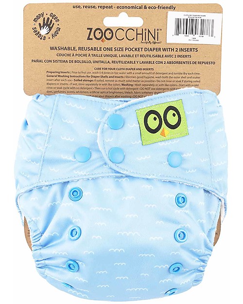 Zoocchini Pannolino Lavabile - Squalo - 2 Inserti Assorbenti Inclusi - 3-16 kg Pannolini Lavabili