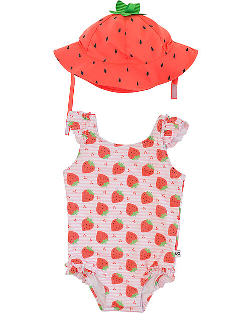 Zoocchini Set Baby 2 Pezzi - Costume Intero con Volant  + Cappellino - UPF 50+ - Fragola Costumi Interi
