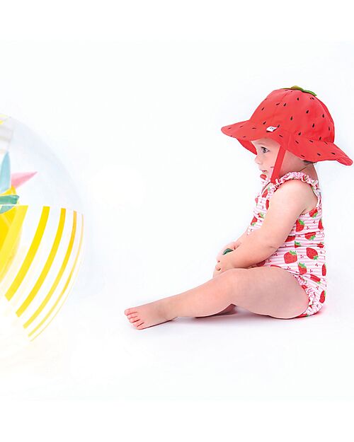 Zoocchini Set Baby 2 Pezzi - Costume Intero con Volant  + Cappellino - UPF 50+ - Fragola Costumi Interi