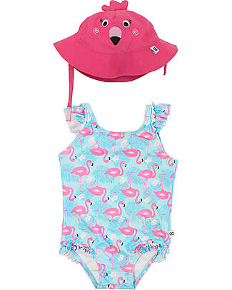 Zoocchini Set Baby 2 Pezzi - Costume Intero con Volant + Cappellino - UPF 50+ - Franny il Fenicottero Costumi Interi