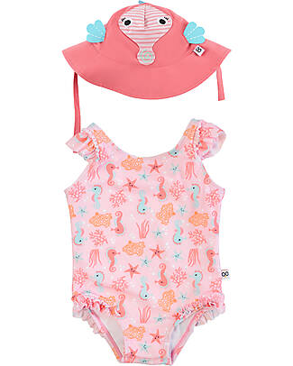 Zoocchini Set Baby 2 Pezzi - Costume Intero con Volant + Cappellino - UPF 50+ - Sally il Cavalluccio Marino Costumi Interi