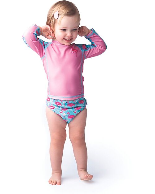 Zoocchini Set Baby 3 Pezzi - Rash Guard Top + Costumino Contenitivo + Cappellino - UPF 50+ - Franny il Fenicottero Costumi Contenitivi