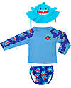 Zoocchini Set Baby 3 Pezzi - Rash Guard Top + Costumino Contenitivo + Cappellino - UPF 50+ - Sherman lo Squalo Costumi Contenitivi