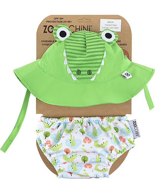 Zoocchini Set Baby Costumino Contenitivo + Cappellino - Alligatore - UPF 50+ Costumi Contenitivi