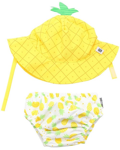 Zoocchini Set Baby Costumino Contenitivo + Cappellino - Ananas - UPF 50+ Costumi Contenitivi