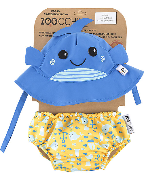 Zoocchini Set Baby Costumino Contenitivo + Cappellino - Balena - UPF 50+ Costumi Contenitivi
