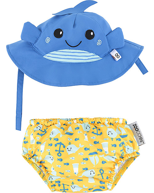 Zoocchini Set Baby Costumino Contenitivo + Cappellino - Balena - UPF 50+ Costumi Contenitivi