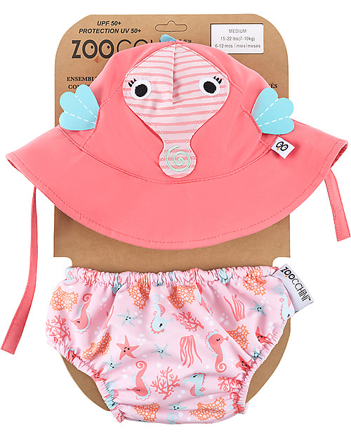 Zoocchini Set Baby Costumino Contenitivo + Cappellino - Cavalluccio Marino - UPF 50+ Costumi Contenitivi