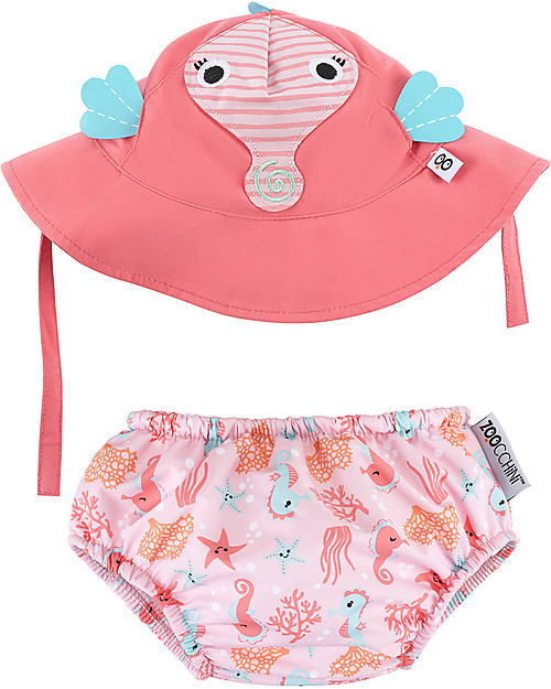Zoocchini Set Baby Costumino Contenitivo + Cappellino - Cavalluccio Marino - UPF 50+ Costumi Contenitivi