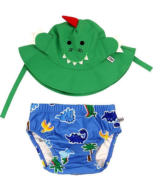 Zoocchini Set Baby Costumino Contenitivo + Cappellino - Devin il Dinosauro - UPF 50+ Costumi Contenitivi