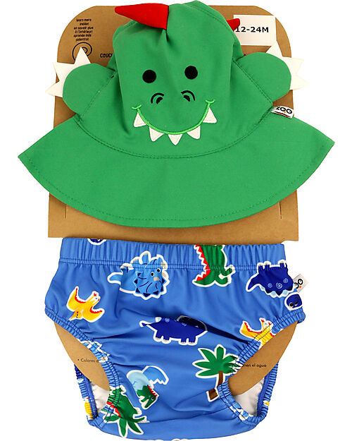 Zoocchini Set Baby Costumino Contenitivo + Cappellino - Devin il Dinosauro - UPF 50+ Costumi Contenitivi
